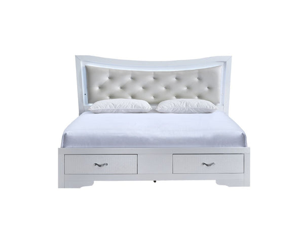 English Elm Lorana Glam King Bed Jeweled Tufted Headboard with LED Lighting and Storage Drawers B078S00726
