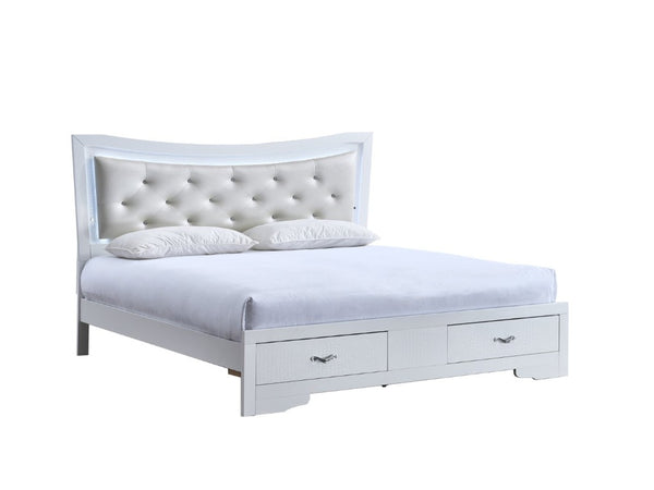 English Elm Lorana Glam King Bed Jeweled Tufted Headboard with LED Lighting and Storage Drawers B078S00726