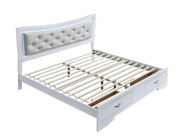 English Elm Lorana Glam King Bed Jeweled Tufted Headboard with LED Lighting and Storage Drawers B078S00726