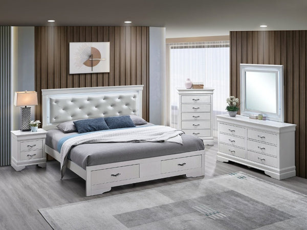 English Elm Lorana Glam King Bed Jeweled Tufted Headboard with LED Lighting and Storage Drawers B078S00726