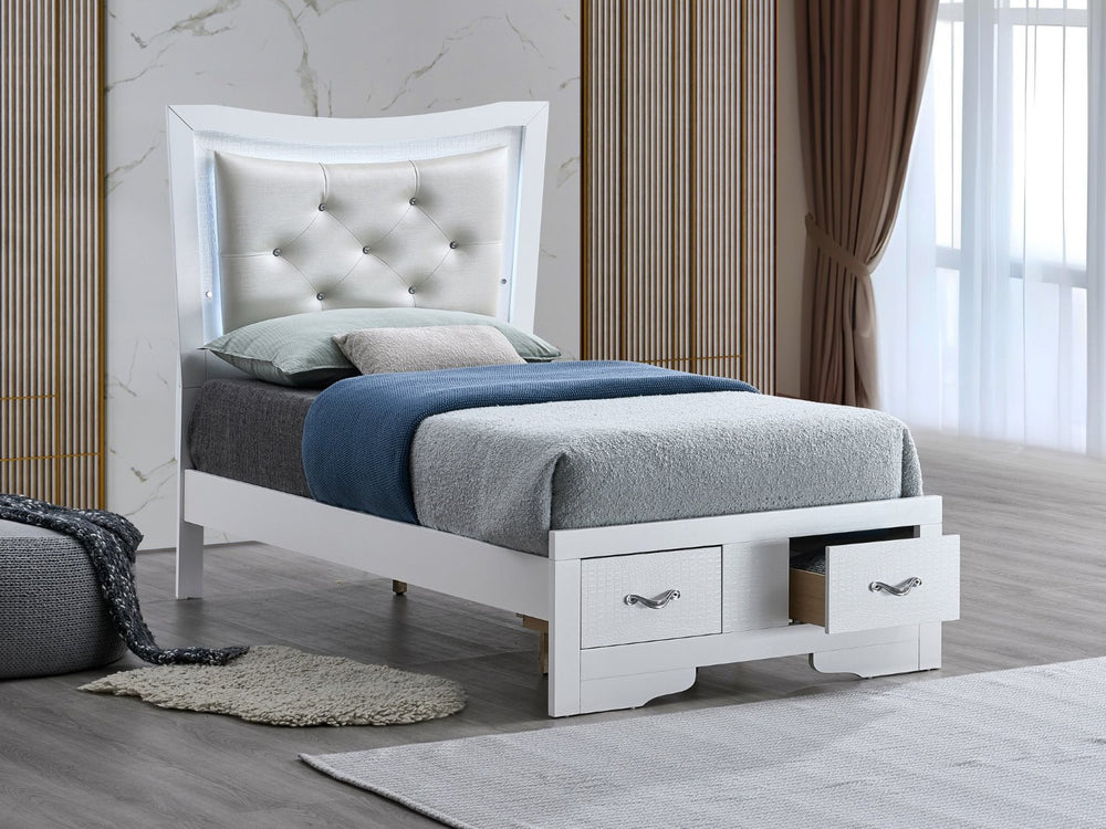 English Elm Lorana Glam Twin Storage Bed with Led Trim and Jeweled Faux Leather Headboard B078S00728