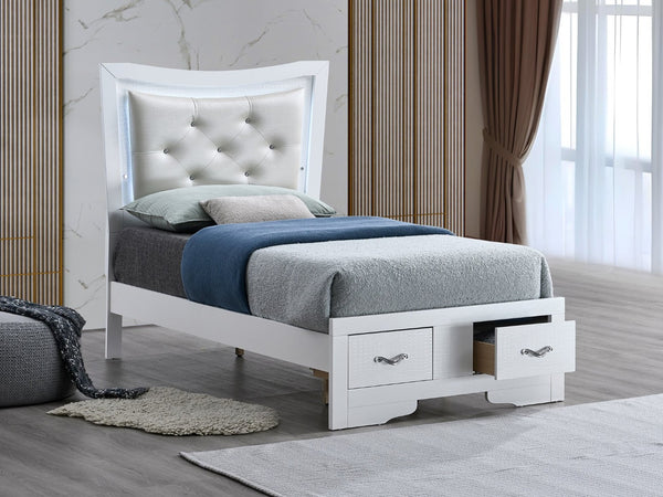 English Elm Lorana Glam Twin Storage Bed with Led Trim and Jeweled Faux Leather Headboard B078S00728