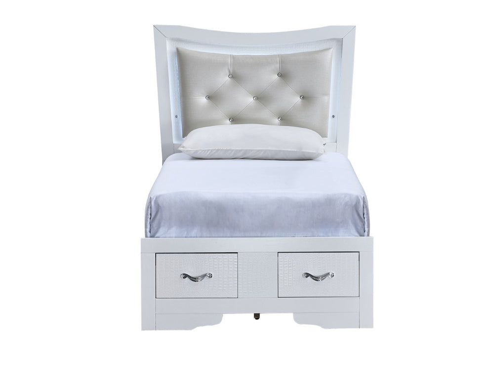 English Elm Lorana Glam Twin Storage Bed with Led Trim and Jeweled Faux Leather Headboard B078S00728