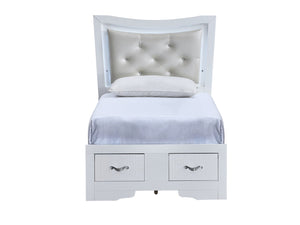 English Elm Lorana Glam Twin Storage Bed with Led Trim and Jeweled Faux Leather Headboard B078S00728