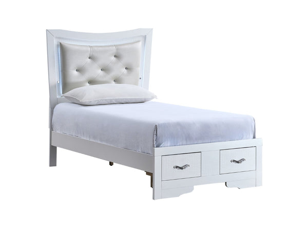 English Elm Lorana Glam Twin Storage Bed with Led Trim and Jeweled Faux Leather Headboard B078S00728