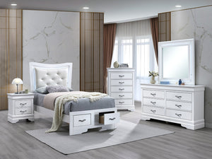 English Elm Lorana Glam Twin Storage Bed with Led Trim and Jeweled Faux Leather Headboard B078S00728