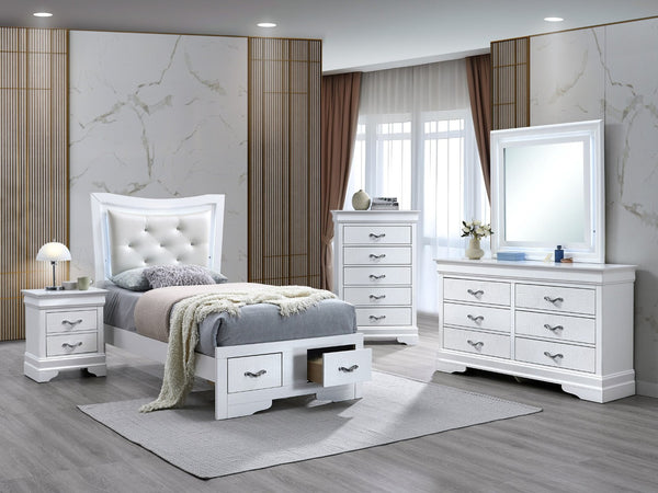 English Elm Lorana Glam Twin Storage Bed with Led Trim and Jeweled Faux Leather Headboard B078S00728