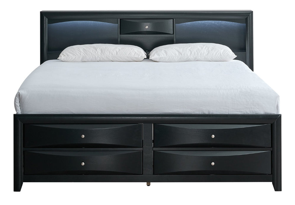 English Elm Marilla Full Platform Bed Bookcase Headboard with Speakers Charging Port Storage Black B078S00729