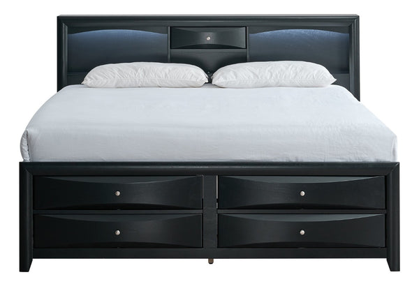 English Elm Marilla Full Platform Bed Bookcase Headboard with Speakers Charging Port Storage Black B078S00729