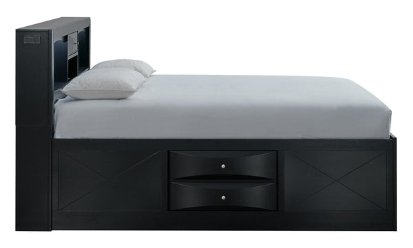 English Elm Marilla Full Platform Bed Bookcase Headboard with Speakers Charging Port Storage Black B078S00729