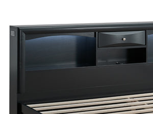 English Elm Marilla Full Platform Bed Bookcase Headboard with Speakers Charging Port Storage Black B078S00729