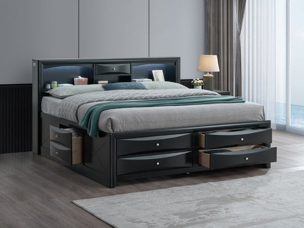 English Elm Marilla King Platform Bed with Bookcase Headboard Speakers and Built-In Charging Black B078S00730