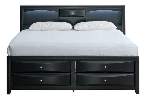 English Elm Marilla King Platform Bed with Bookcase Headboard Speakers and Built-In Charging Black B078S00730
