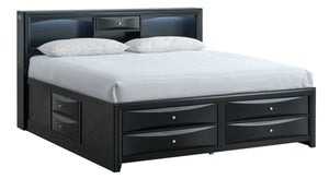 English Elm Marilla King Platform Bed with Bookcase Headboard Speakers and Built-In Charging Black B078S00730