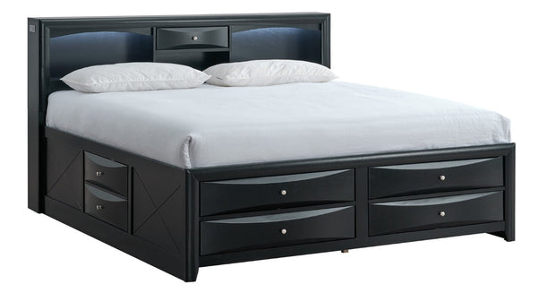 English Elm Marilla King Platform Bed with Bookcase Headboard Speakers and Built-In Charging Black B078S00730