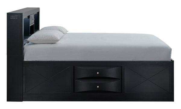 English Elm Marilla King Platform Bed with Bookcase Headboard Speakers and Built-In Charging Black B078S00730