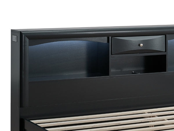 English Elm Marilla King Platform Bed with Bookcase Headboard Speakers and Built-In Charging Black B078S00730
