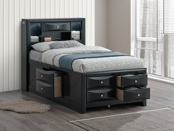 English Elm Marilla Twin Platform Bed Bookcase Headboard Built-in Speakers Charging Storage Drawers Black B078S00732