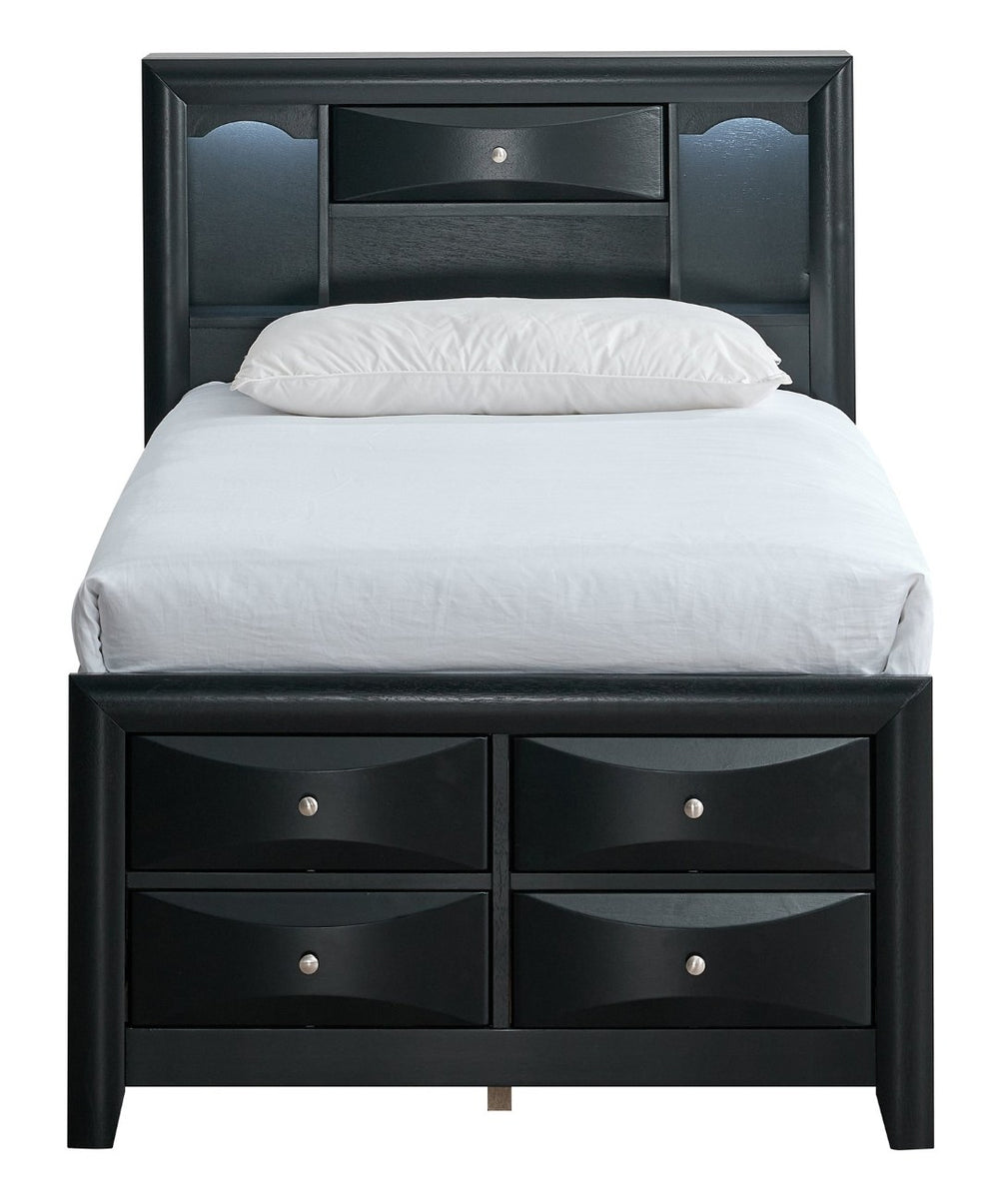English Elm Marilla Twin Platform Bed Bookcase Headboard Built-in Speakers Charging Storage Drawers Black B078S00732