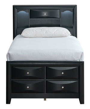 English Elm Marilla Twin Platform Bed Bookcase Headboard Built-in Speakers Charging Storage Drawers Black B078S00732