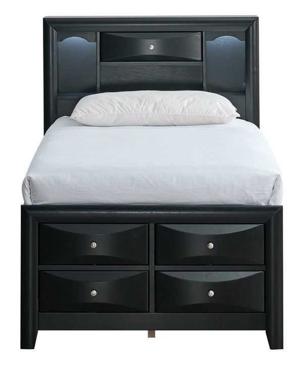 English Elm Marilla Twin Platform Bed Bookcase Headboard Built-in Speakers Charging Storage Drawers Black B078S00732