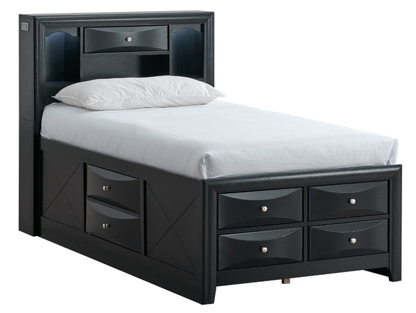 English Elm Marilla Twin Platform Bed Bookcase Headboard Built-in Speakers Charging Storage Drawers Black B078S00732