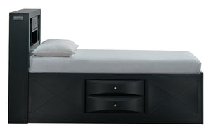 English Elm Marilla Twin Platform Bed Bookcase Headboard Built-in Speakers Charging Storage Drawers Black B078S00732