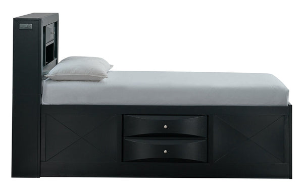 English Elm Marilla Twin Platform Bed Bookcase Headboard Built-in Speakers Charging Storage Drawers Black B078S00732