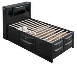 English Elm Marilla Twin Platform Bed Bookcase Headboard Built-in Speakers Charging Storage Drawers Black B078S00732