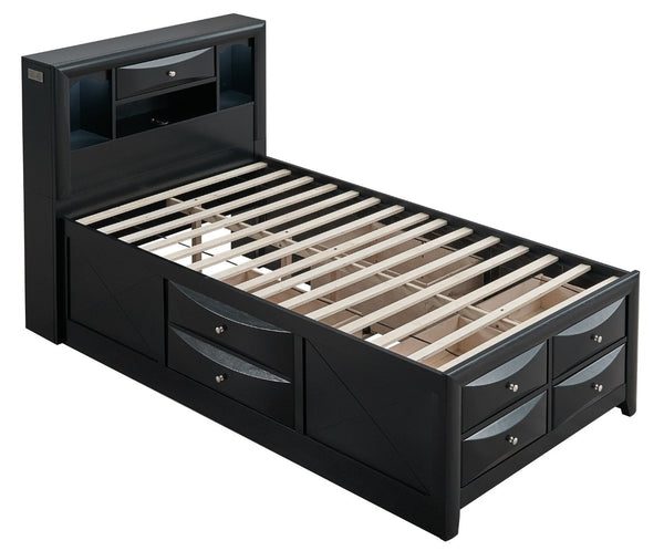 English Elm Marilla Twin Platform Bed Bookcase Headboard Built-in Speakers Charging Storage Drawers Black B078S00732