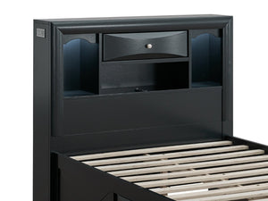 English Elm Marilla Twin Platform Bed Bookcase Headboard Built-in Speakers Charging Storage Drawers Black B078S00732