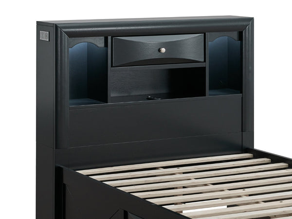 English Elm Marilla Twin Platform Bed Bookcase Headboard Built-in Speakers Charging Storage Drawers Black B078S00732