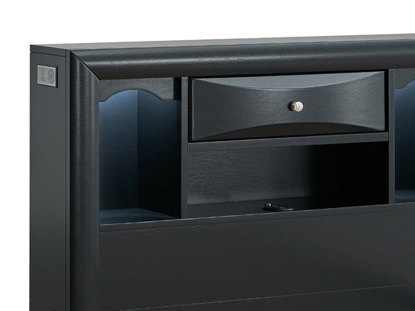 English Elm Marilla Twin Platform Bed Bookcase Headboard Built-in Speakers Charging Storage Drawers Black B078S00732