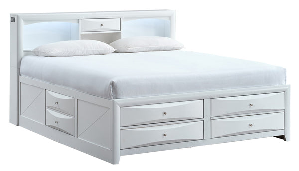 English Elm Marilla Full Platform Bed Bookcase Headboard with Speakers Charging Port Storage White B078S00733