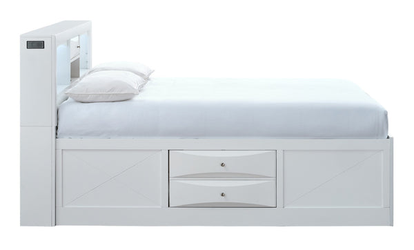 English Elm Marilla Full Platform Bed Bookcase Headboard with Speakers Charging Port Storage White B078S00733