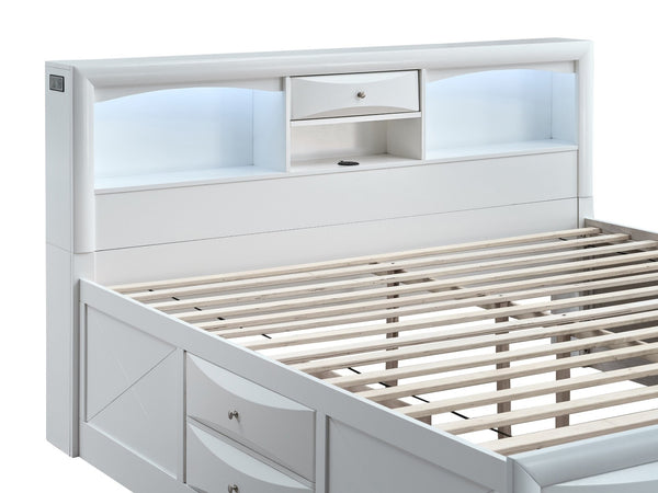 English Elm Marilla Full Platform Bed Bookcase Headboard with Speakers Charging Port Storage White B078S00733