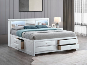 English Elm Marilla King Platform Bed with Bookcase Headboard Speakers and Built-In Charging White B078S00734