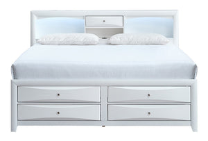 English Elm Marilla King Platform Bed with Bookcase Headboard Speakers and Built-In Charging White B078S00734