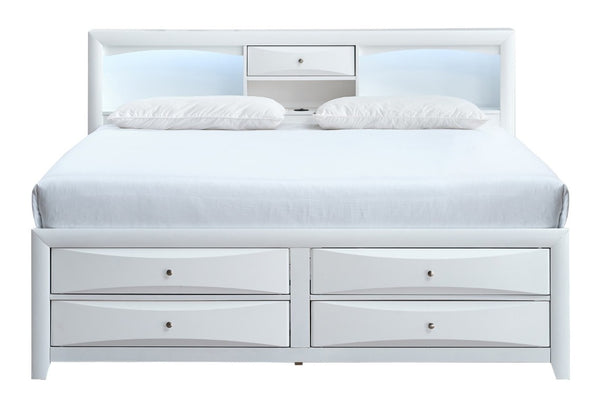 English Elm Marilla King Platform Bed with Bookcase Headboard Speakers and Built-In Charging White B078S00734