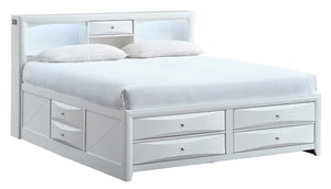 English Elm Marilla King Platform Bed with Bookcase Headboard Speakers and Built-In Charging White B078S00734