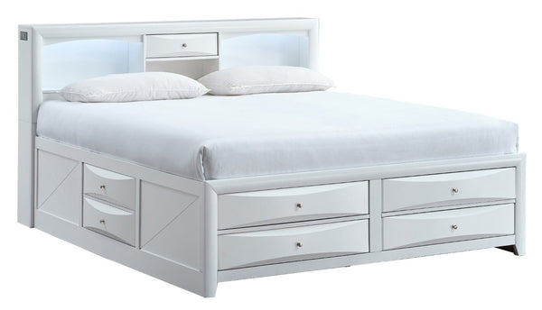 English Elm Marilla King Platform Bed with Bookcase Headboard Speakers and Built-In Charging White B078S00734