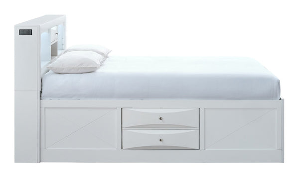 English Elm Marilla King Platform Bed with Bookcase Headboard Speakers and Built-In Charging White B078S00734