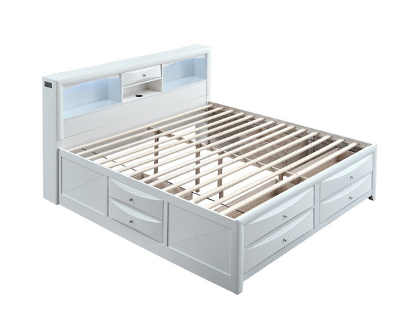 English Elm Marilla King Platform Bed with Bookcase Headboard Speakers and Built-In Charging White B078S00734