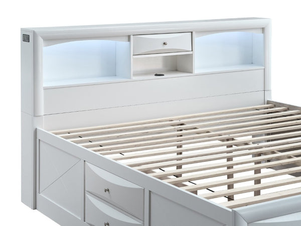 English Elm Marilla King Platform Bed with Bookcase Headboard Speakers and Built-In Charging White B078S00734