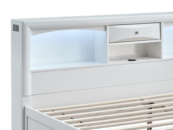 English Elm Marilla King Platform Bed with Bookcase Headboard Speakers and Built-In Charging White B078S00734