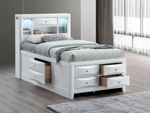 English Elm Marilla Twin Platform Bed Bookcase Headboard Built-in Speakers Charging Storage Drawers White B078S00736