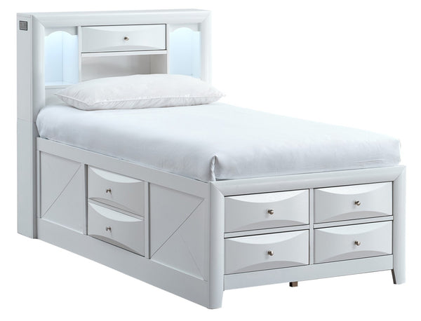 English Elm Marilla Twin Platform Bed Bookcase Headboard Built-in Speakers Charging Storage Drawers White B078S00736