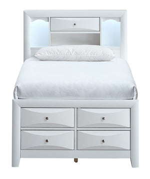 English Elm Marilla Twin Platform Bed Bookcase Headboard Built-in Speakers Charging Storage Drawers White B078S00736