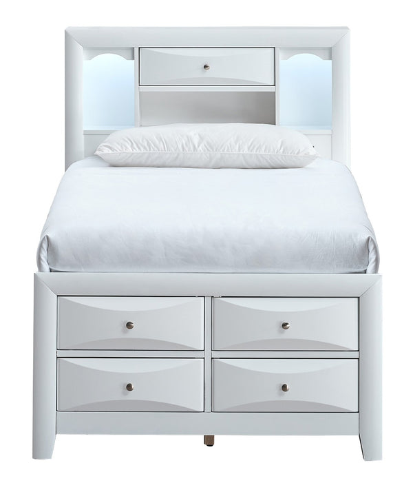 English Elm Marilla Twin Platform Bed Bookcase Headboard Built-in Speakers Charging Storage Drawers White B078S00736