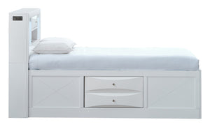 English Elm Marilla Twin Platform Bed Bookcase Headboard Built-in Speakers Charging Storage Drawers White B078S00736